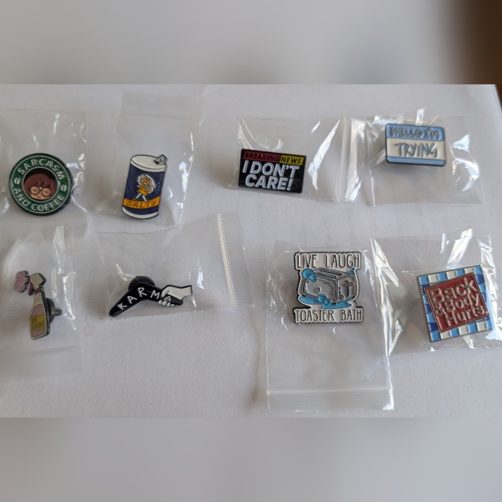 Funny Meme Enamel Pins Set of 8 New Unopened - Great For Bags & Backpacks